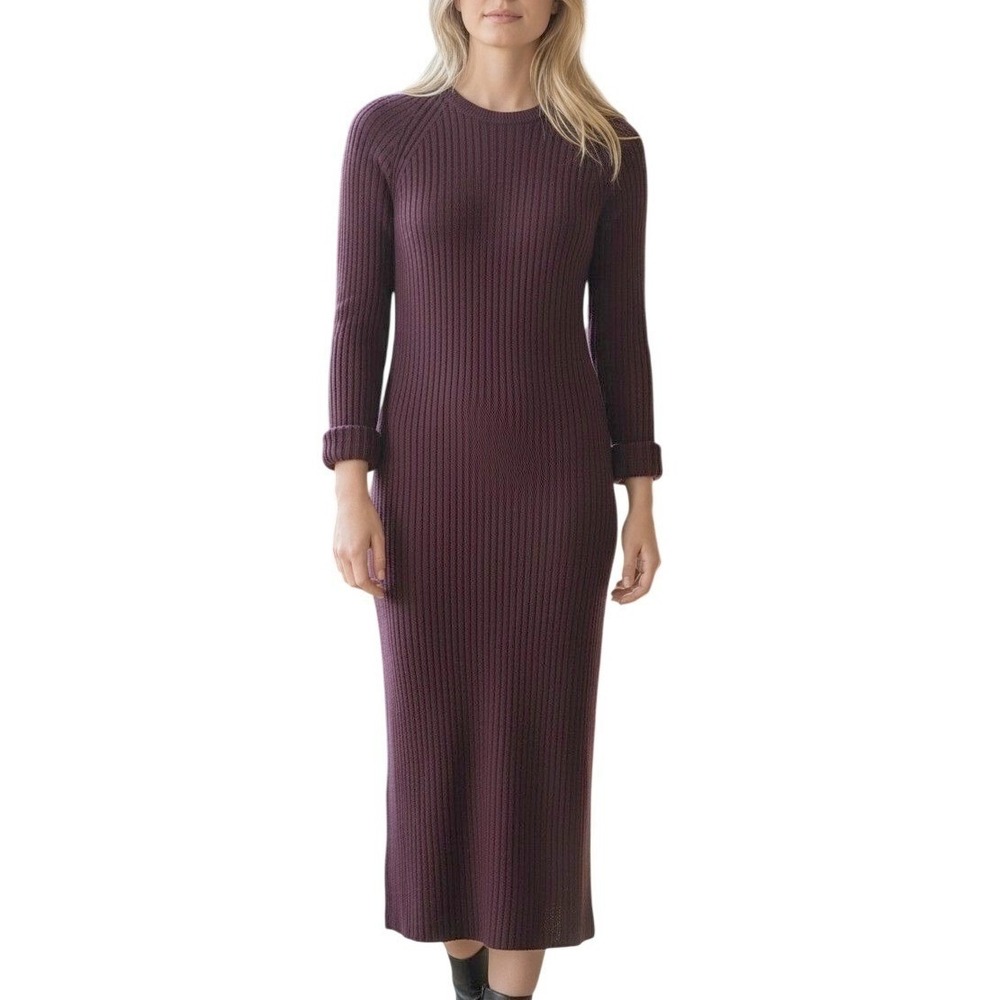 Marine Layer Sweater Dress Womens Small Purple Ribbed Merino Wool Blend Maxi